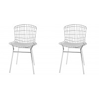 Manhattan Comfort 2-197AMC2 2-Piece Madeline Metal Chair with Seat Cushion  in Silver and White